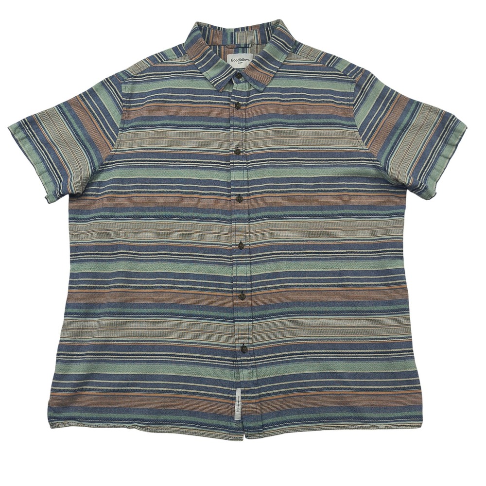 Goodfellow & Co Mens XL Northrop Shirt Blue Orange Striped Short Sleeve Cotton